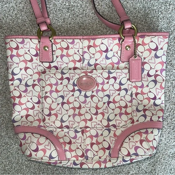 Vintage Coach Chelsea Signature Waverly Hearts Tote Shoulder Bag L1169-F18426